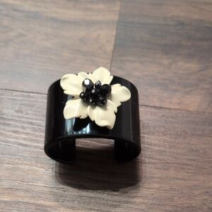 Anne Fontaine Black and Cream Floral Bracelet
